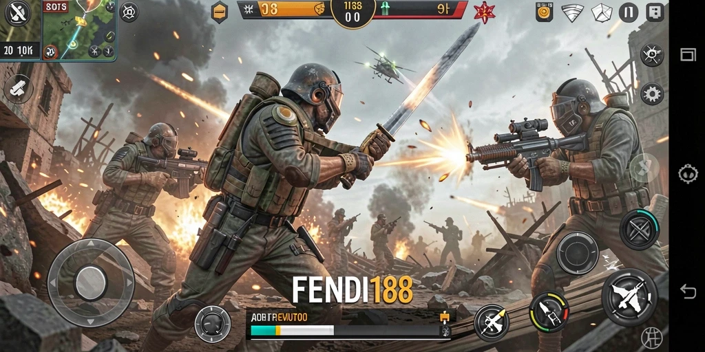 Screenshot gameplay <strong>FENDI188</strong> yang menampilkan aksi seru di medan perang.