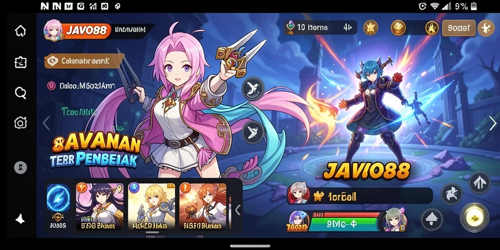 Screenshot gameplay JAVO88 menampilkan karakter anime dan pertarungan seru.