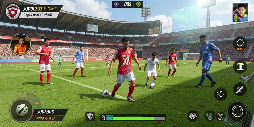Screenshot utama JUDOL303 dengan aksi sepak bola intens.