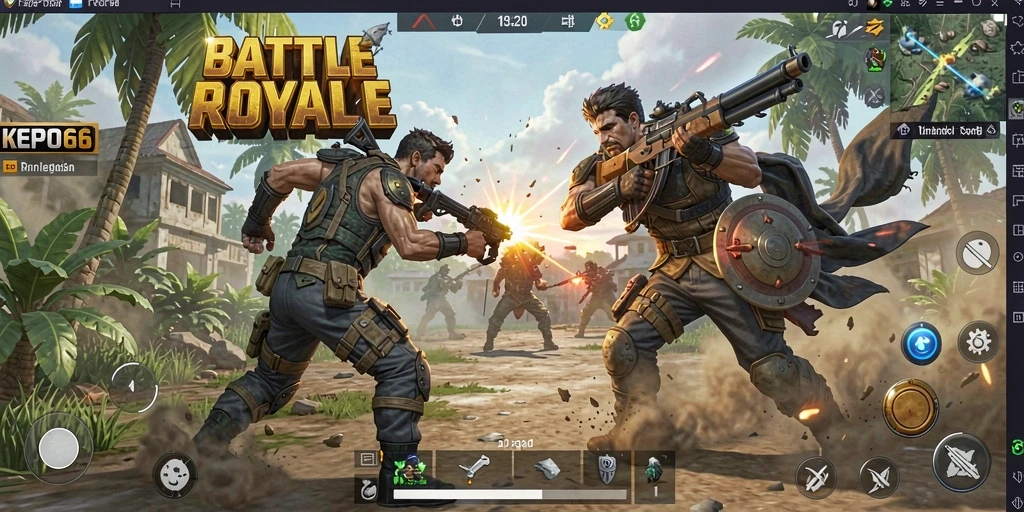 Screenshot utama KEPO66 menampilkan serunya aksi pertempuran Battle Royale.