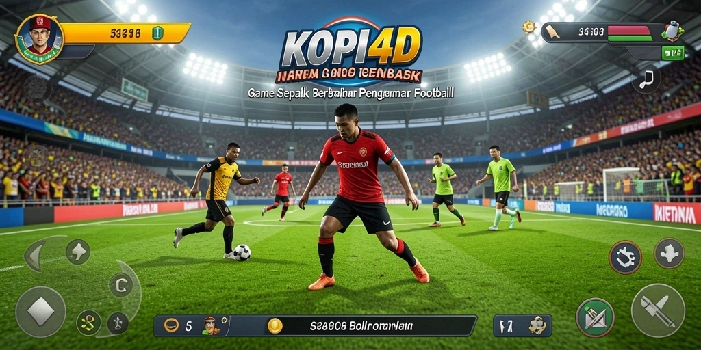 Screenshot gameplay KOPI4D menunjukkan aksi seru di lapangan sepak bola.