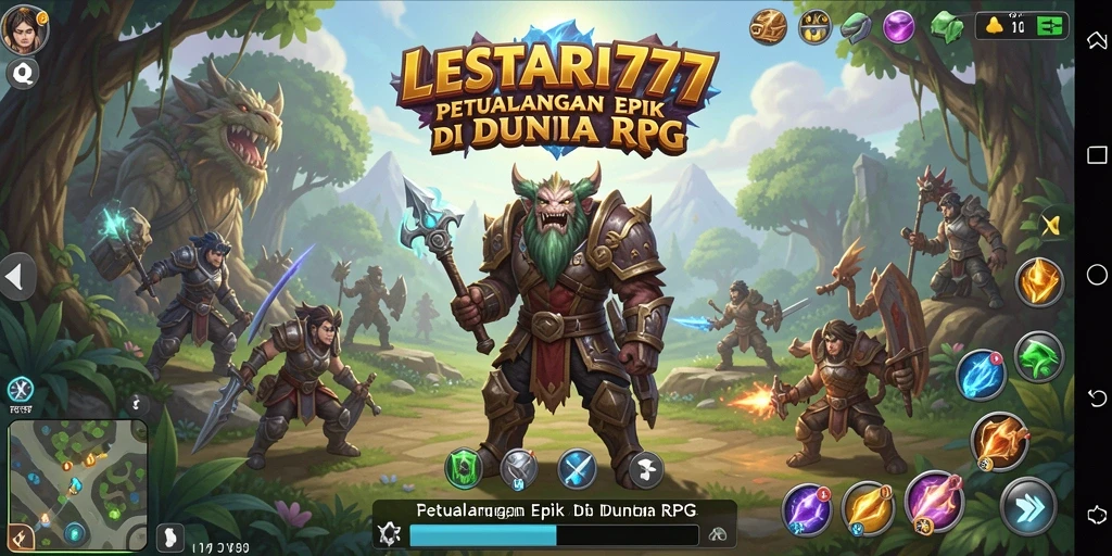 Screenshot utama LESTARI777 menampilkan aksi pertempuran seru di dunia RPG.