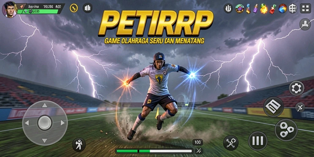 Screenshot gameplay PETIRRP yang menunjukkan aksi olahraga mendebarkan.