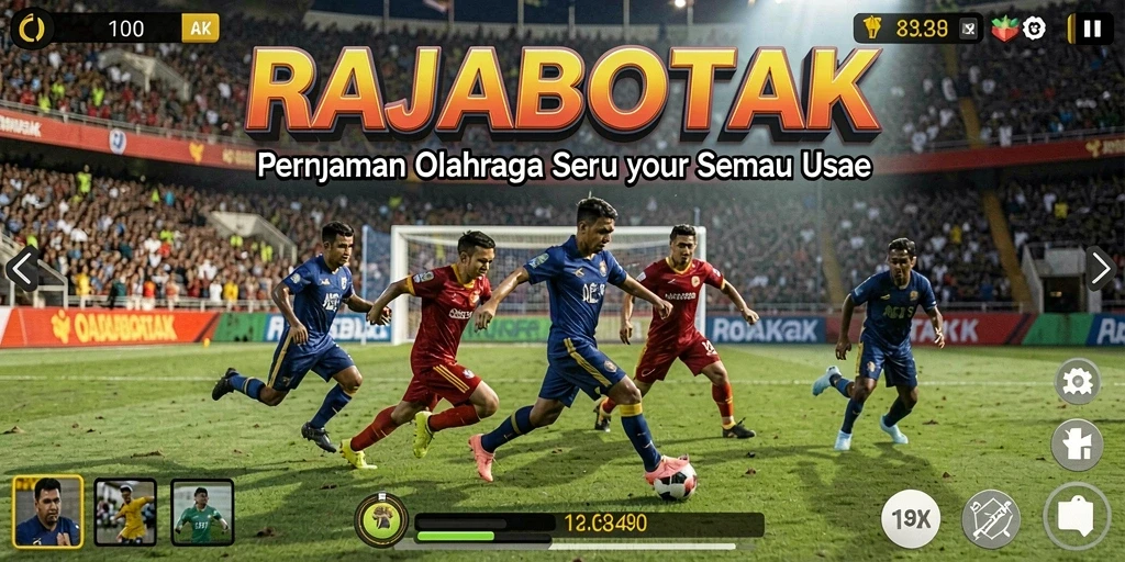 Screenshot gameplay RAJABOTAK menampilkan aksi seru dalam pertandingan olahraga.