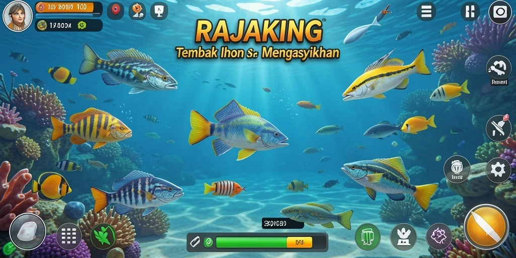 Screenshot gameplay RAJAKING menunjukkan aksi menembak ikan yang seru.