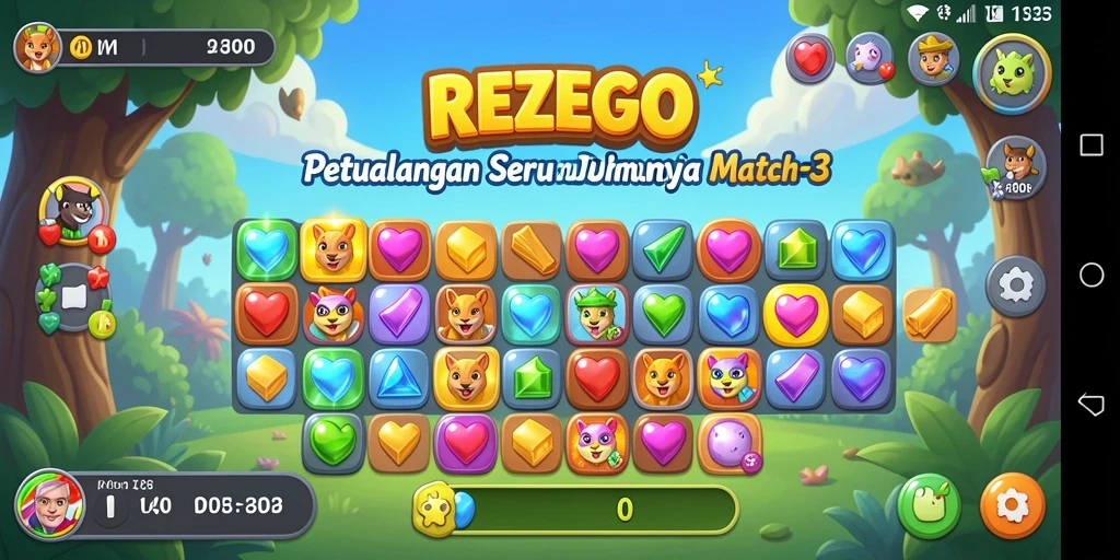 Tampilan gameplay seru di REZEGO dengan kombinasi warna-warni.