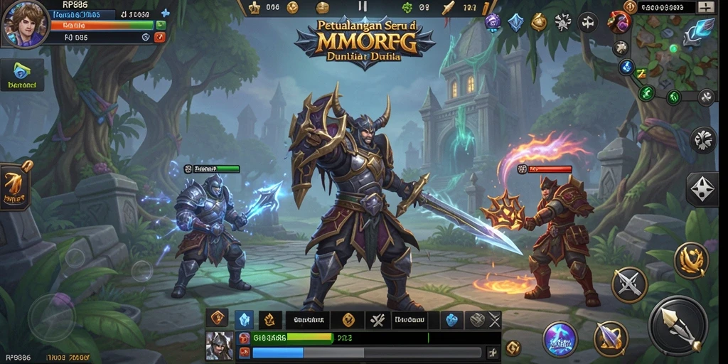 Screenshot gameplay RP886 yang menampilkan aksi pertempuran seru di dunia MMORPG.