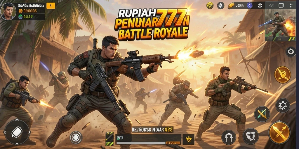 Screenshot gameplay RUPIAH777 yang menunjukkan aksi pertempuran Battle Royale.