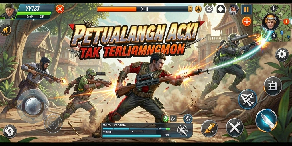 Tampilan gameplay intens dalam YY123 yang penuh aksi.